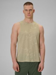 4F Koszulka treningowa regular szybkoschnąca męska - beżowa M. Brązowe t-shirty męskie 4f, l, bez wzorów, z materiału, bez kołnierzyka, bez ramiączek. Za 99.99 zł.