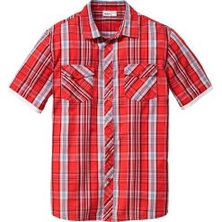 Koszula z krótkim rękawem Regular Fit bonprix koralowy w kratę. Pomarańczowe koszule męskie bonprix, z kontrastowym kołnierzykiem, z krótkim rękawem. Za 37.99 zł.
