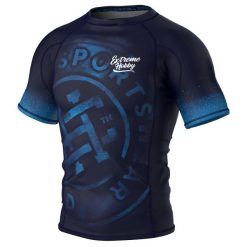 Koszulka Męska Rashguard MMA na Siłownię EXTREME HOBBY BADGE. Niebieskie bielizna termoaktywna męska EXTREME HOBBY, m, bez wzorów, z bawełny, bez ramiączek, do biegania. Za 199.00 zł.