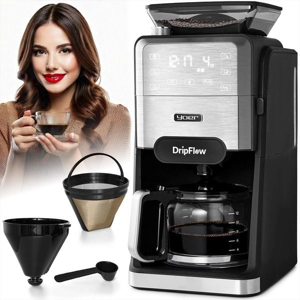 PRZELEWOWY Ekspres do kawy z MŁYNKIEM Żarnowym AUTOMATYCZNY +DZBANEK 12 kaw - Yoer DripFlow CMG03BK - DARMOWA DOSTAWA. Ekspresy przelewowe YOER. Za 558.98 zł.
