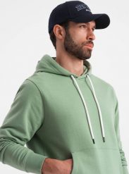 Ombre Bluza męska dresowa kangurka z kapturem - zielona V3 OM-SSBN-0177 M. Zielone bluzy nierozpinane męskie Ombre, m, bez wzorów, z dresówki, z kapturem. Za 109.99 zł.