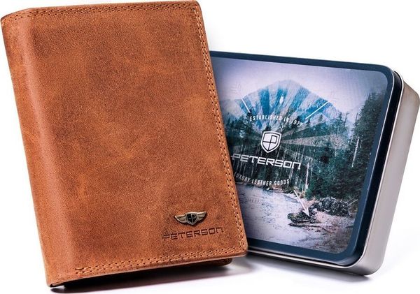 Peterson Pionowy, skórzany portfel męski z wewnętrzną kieszonką Peterson NoSize. Portfele męskie Peterson, bez wzorów. Za 146.84 zł.