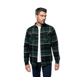 Bluza z podszewką w kratę Kariban Sherpa. Zielone bluzy nierozpinane męskie KARIBAN, m, bez wzorów, z bawełny, bez ramiączek, bez kaptura. Za 266.00 zł.