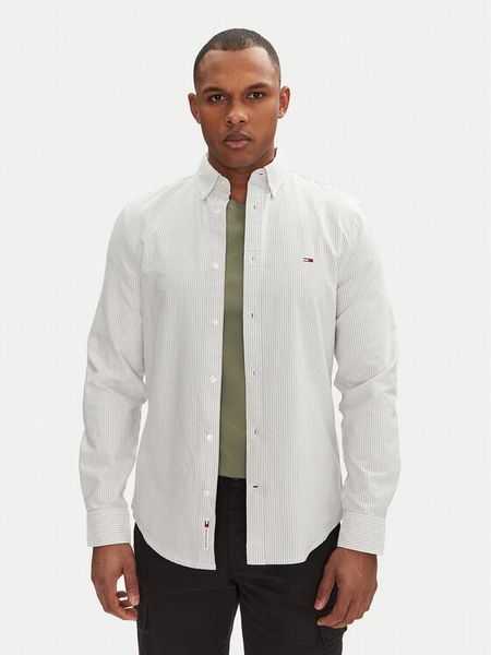 Tommy Jeans Koszula DM0DM20668 Zielony Slim Fit. Zielone koszule męskie Tommy Jeans, m, bez wzorów, z bawełny, bez kołnierzyka, bez ramiączek. Za 199.99 zł.