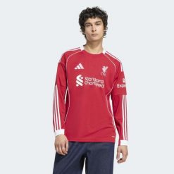 Koszulka z długim rękawem Liverpool FC 25/26 Home. Czerwone koszulki męskie z długim rękawem ADIDAS, bez wzorów, sportowe, bez kołnierzyka, bez ramiączek. W wyprzedaży za 421.80 zł.