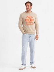 Bluza męska nierozpinana z nadrukiem collegowym - piaskowa V1 - Rozmiar: S. Bluzy nierozpinane męskie Ombre Clothing, m, bez wzorów, z bawełny, bez ramiączek, bez kaptura. W wyprzedaży za 49.99 zł.