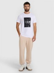 4F Spodnie dresowe joggery męskie - beżowe M. Brązowe spodnie na co dzień męskie 4f, bez wzorów, z bawełny, sportowe. Za 149.99 zł.