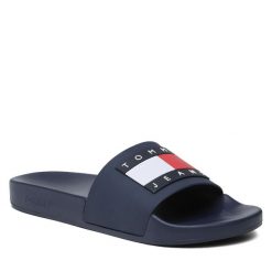 Klapki Tommy Jeans. Niebieskie klapki i japonki męskie Tommy Jeans, bez wzorów, z jeansu. Za 109.99 zł.