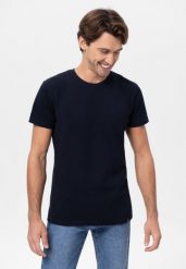 T-shirt ze strukturą TM-DARK. Niebieskie t-shirty męskie Volcano, l, bez wzorów, z bawełny, bez kołnierzyka, bez ramiączek. Za 69.99 zł.