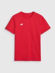4F T-shirt regular gładki męski - czerwony S. Czerwone t-shirty męskie 4f, m, bez wzorów, z bawełny, bez kołnierzyka, bez ramiączek. Za 59.99 zł.