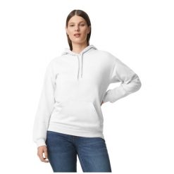 Bluza Z Kapturem Dla Dorosłych Unisex Softstyle Plain Fleece Midweight. Białe bluzy nierozpinane męskie GILDAN, m, bez wzorów, bez ramiączek, z kapturem. Za 112.99 zł.