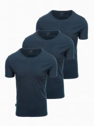 Zestaw męskich koszulek bawełnianych BASIC z okrągłym dekoltem – 3x granatowy V10 OM-TSBS-0232 - XXL. Niebieskie t-shirty męskie Ombre Clothing, l, bez wzorów, z bawełny, bez kołnierzyka, bez ramiączek. Za 89.99 zł.
