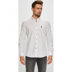 U.S. Polo - Koszula. Szare koszule męskie U.S. Polo, z bawełny, button down, z długim rękawem. W wyprzedaży za 299.90 zł.