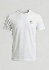 MĘSKA KOSZULKA LEE WOVEN LABEL TEE BRIGHT WHITE 112376540. Białe t-shirty męskie Lee, m, bez wzorów, bez kołnierzyka, bez ramiączek. Za 79.99 zł.