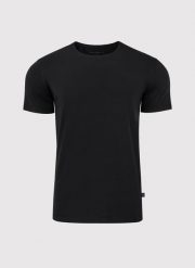 PAKO LORENTE – Czarny gładki T-shirt Basic. Czarne t-shirty męskie Pako Lorente, m, bez wzorów, z bawełny, bez kołnierzyka, bez ramiączek. Za 79.99 zł.