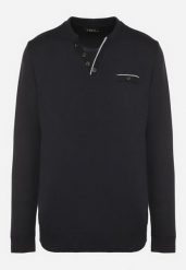 Granatowy Sweter z Wełną Zdobiony Guzikami przy Dekolcie Acandria. Niebieskie swetry męskie Born2be, z aplikacjami, z dzianiny, eleganckie, bez kołnierzyka, bez ramiączek. Za 59.99 zł.