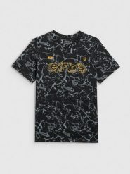 4F T-shirt regular z nadrukiem męski - czarny S. Czarne t-shirty męskie 4f, m, bez wzorów, z bawełny, bez kołnierzyka, bez ramiączek. Za 79.99 zł.