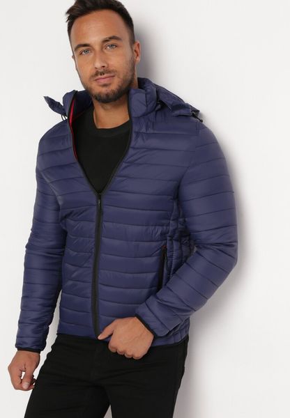 Niebieska Pikowana Kurtka z Odpinanym Kapturem Gennadi. Niebieskie kurtki męskie Born2be, l, bez wzorów, bez ramiączek. Za 89.99 zł.