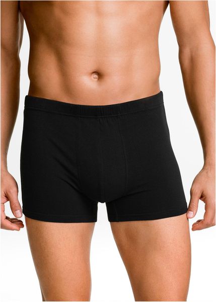 Bokserki o dopasowanym kroju z bawełną (3 pary). Czarne bokserki męskie bonprix, m, bez wzorów, z bawełny. Za 59.99 zł.