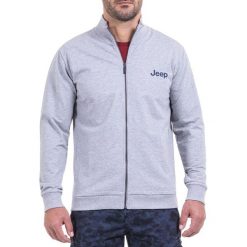 Bluza w kolorze jasnoszarym. Szare bluzy rozpinane męskie Jeep, m, bez wzorów, bez ramiączek, bez kaptura. W wyprzedaży za 124.95 zł.