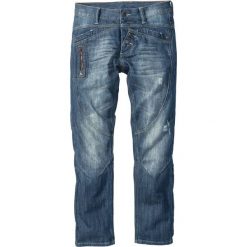 Dżinsy Regular Fit Straight bonprix niebieski "used". Niebieskie jeansy męskie bonprix, z aplikacjami, z jeansu. Za 59.99 zł.