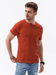 T-shirt męski bez nadruku - ceglasty - Rozmiar: XXL. Czerwone t-shirty męskie Ombre Clothing, m, bez wzorów, z bawełny, bez kołnierzyka, bez ramiączek. W wyprzedaży za 14.99 zł.