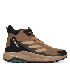 Trekkingi adidas. Brązowe buty zimowe męskie ADIDAS, bez wzorów, sportowe, bez obcasa, bez zapięcia. Za 399.99 zł.