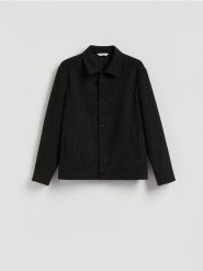 Kurtka koszulowa z kołnierzem - ciemnoszary. Szare kurtki męskie Reserved, l, bez wzorów, z dzianiny, bez ramiączek, bez kaptura. Za 199.99 zł.