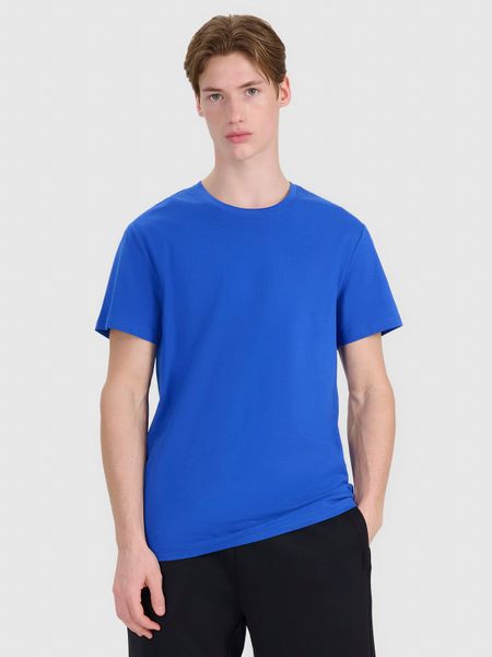 4F T-shirt regular z nadrukiem męski - niebieski XXL. Niebieskie t-shirty męskie 4f, m, bez wzorów, z bawełny, bez kołnierzyka, bez ramiączek. W wyprzedaży za 39.99 zł.