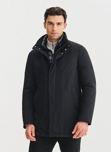 PAKO LORENTE - Czarna kurtka z odpinanym kołnierzem. Czarne kurtki męskie Pako Lorente, na jesień, m, bez wzorów, bez ramiączek, bez kaptura. Za 349.99 zł.