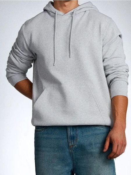 Bluza hoodie basic - szary. Szare bluzy nierozpinane męskie Sinsay, l, bez wzorów, bez ramiączek, bez kaptura. Za 79.99 zł.
