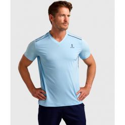 Koszulka sportowa męska Performance. Niebieskie t-shirty sportowe męskie NORDICDOTS, l, bez wzorów, z elastanu, sportowe, bez ramiączek. Za 185.00 zł.