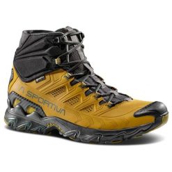 Buty turystyczne męskie La Sportiva Ultra Raptor II Mid Leather GTX. Brązowe buty trekkingowe męskie La Sportiva, bez wzorów, z materiału, za kostkę, bez zapięcia, trekkingowe. Za 865.99 zł.