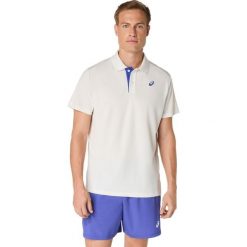 Polo Asics. Białe koszulki polo męskie Asics, bez wzorów, sportowe, bez kołnierzyka, bez ramiączek. Za 223.50 zł.