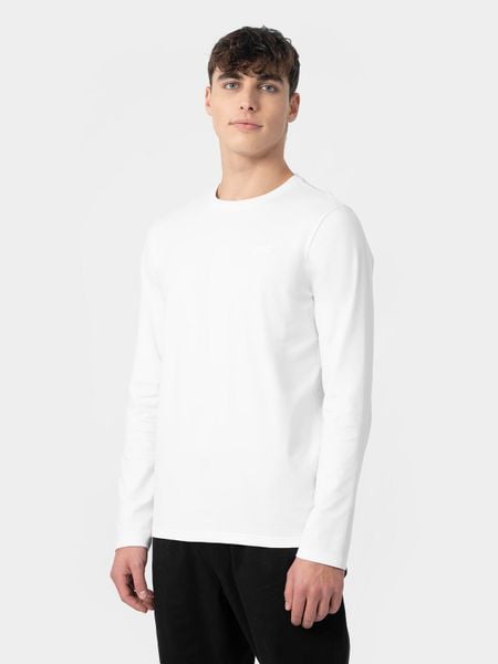4F Longsleeve regular gładki męski L. Białe koszulki męskie z długim rękawem 4f, l, bez wzorów, z bawełny, bez kołnierzyka, bez ramiączek. W wyprzedaży za 29.99 zł.