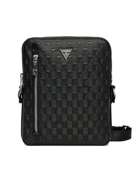 Guess Saszetka HMTODEP5118 Czarny. Czarne saszetki męskie Guess, z aplikacjami, ze skóry. Za 429.99 zł.