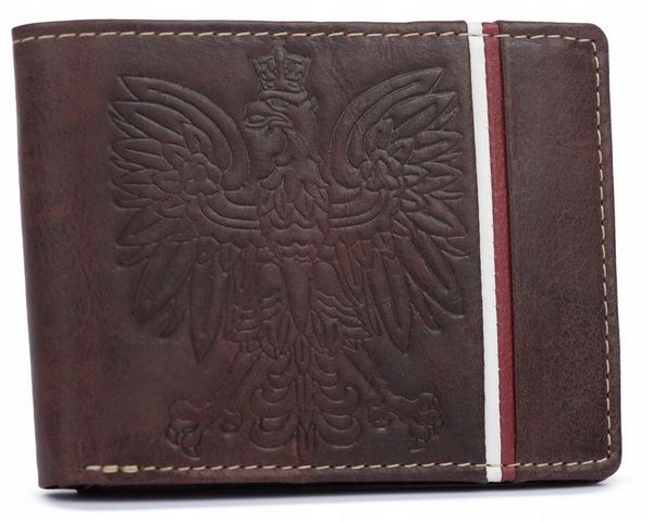 Portfel patriotyczny c. brązowy N992A-HP-BL. Brązowe portfele męskie inny, bez wzorów, ze skóry. Za 67.99 zł.