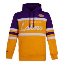 Bluza z kapturem Los Angeles Lakers NBA Head Coach. Fioletowe bluzy z kapturem męskie Mitchell & Ness, bez wzorów, z kapturem. Za 447.50 zł.