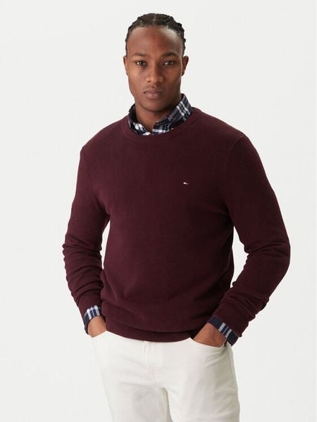 Tommy Hilfiger Sweter Essential MW0MW36347 Czerwony Regular Fit. Czerwone kardigany męskie Tommy Hilfiger, bez wzorów, z bawełny, bez kołnierzyka, bez ramiączek. Za 429.99 zł.