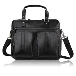 Skórzana torba na laptopa męska na dokumenty czarna Paolo Peruzzi SL-01-BL. Czarne torby na laptopa męskie bez wzorów, z bawełny, matowe. Za 449.00 zł.