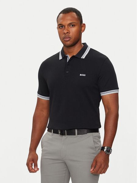 Boss Polo Paddy 50469055 Czarny Regular Fit. Czarne koszulki polo męskie Boss, m, bez wzorów, z bawełny, bez kołnierzyka, bez ramiączek. Za 349.99 zł.