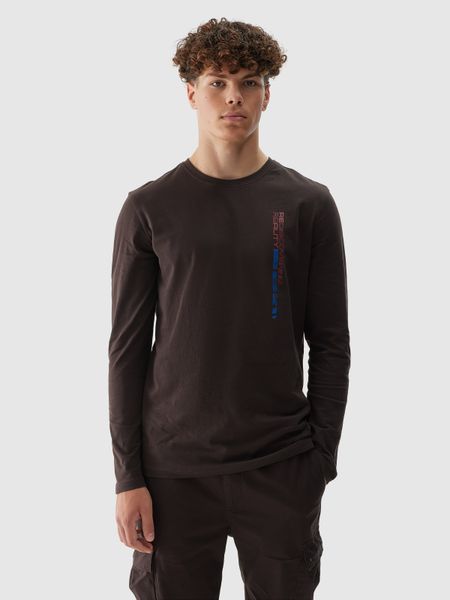 4F Longsleeve regular męski - brązowy M. Brązowe koszulki męskie z długim rękawem 4f, m, bez wzorów, z bawełny, klasyczne, bez kołnierzyka, bez ramiączek. W wyprzedaży za 39.99 zł.