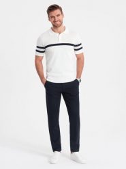 Spodnie męskie eleganckie chino SLIM FIT - granatowe V3 - Rozmiar: XL. Niebieskie eleganckie spodnie męskie Ombre Clothing, bez wzorów, z materiału, eleganckie. W wyprzedaży za 189.99 zł.