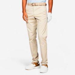 Spodnie do golfa chino męskie Inesis MW500 bawełna. Brązowe eleganckie spodnie męskie INESIS, bez wzorów, z bawełny, sportowe. Za 99.99 zł.
