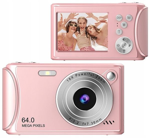 Aparat Cyfrowy Zdjęcia 64MP Filmy 4K / 30fps 18x ZOOM AntiShake / XREC Q18 / Różowy. Aparaty kompaktowe Xrec. Za 209.99 zł.
