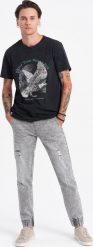 Ombre Spodnie męskie JOGGERY jeansowe z przetarciami - jasnoszare V4 OM-PADJ-0150 XL. Szare długie spodnie sportowe męskie Ombre, bez wzorów, z jeansu. Za 99.99 zł.