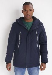 Granatowa Kurtka Parka Thaelosyne. Niebieskie kurtki męskie Born2be, na jesień, m, bez wzorów, bez kaptura. Za 79.99 zł.
