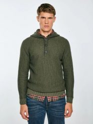 Sweter męski z kapturem khaki Carlson 303. Zielone swetry męskie Big Star, z aplikacjami, z bawełny, retro, bez kołnierzyka, bez ramiączek. Za 249.99 zł.