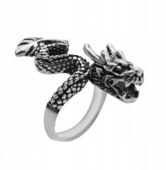 PIERŚCIEŃ Obrączka SYGNET SMOK REGULOWANY Vintage MĘSKI SREBRNY METALOWY. Szare biżuteria dla mężczyzn ITIMPORT, metalowe. Za 17.99 zł.