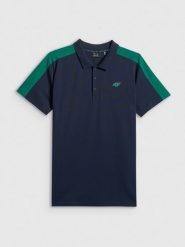 4F Koszulka polo regular męska - granatowa XXL. Niebieskie koszulki polo męskie 4f, m, bez wzorów, z bawełny, klasyczne, bez kołnierzyka, bez ramiączek. Za 119.99 zł.